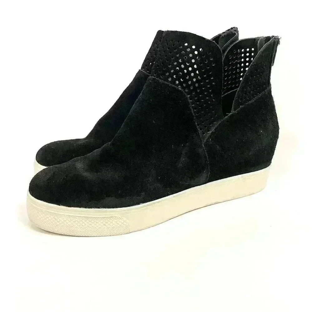 Steve Madden Black‎ Suede Leather Platform Shoes Sz 9 Wedge Sneakers
